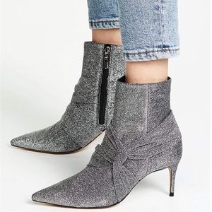 NEW NIB SCHUTZ Adryen Twist Knot Ankle Bootie Silver Sparkle